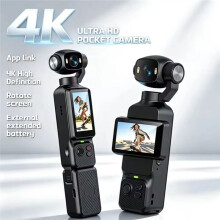 4K Handheld Gimbal Action Camera HD 180 Rotatable Lens Anti Shake Pocket Vlog Camera with Fill Light for Sports Black