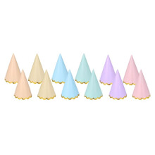 12PCS Pastel Party Hats, Colorful Cone Birthday Hats Party Hat with Elastic Cords Party Headwear