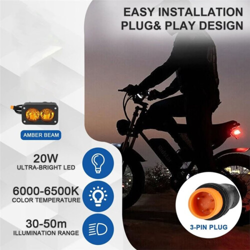 LED Headlight Kit 3-Pin for Ridstar Q20/Q20 Lite/Q20 Pro with Mount Bracket Front Light Headlight 20W 2
