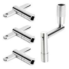 4-Pack Universal Drum Key Set -Tuning Wrench Kit with Continuous Motion Speed Key - Fits All 1/4" Rods (Silver)