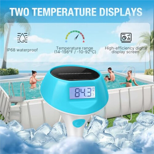 Solar Floating Pool Thermometer, IP68 Waterproof with Tether Easy-to-Read Digital LCD Display with Night Vision 2