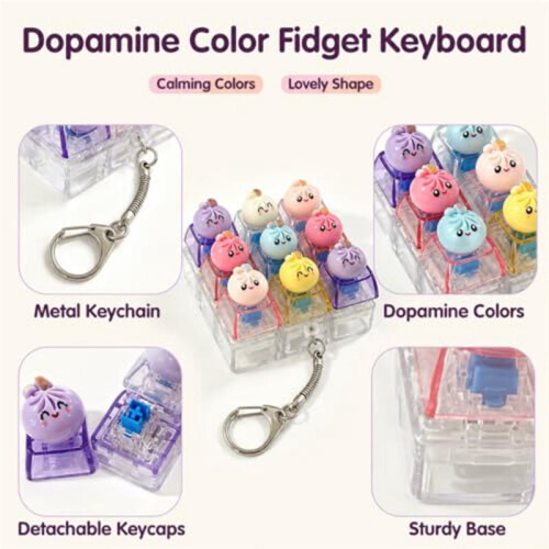 Cute Dumpling Keyboard Fidget Toy Keychain,9-Button Clicker Fidget Keychain (No Light) 1