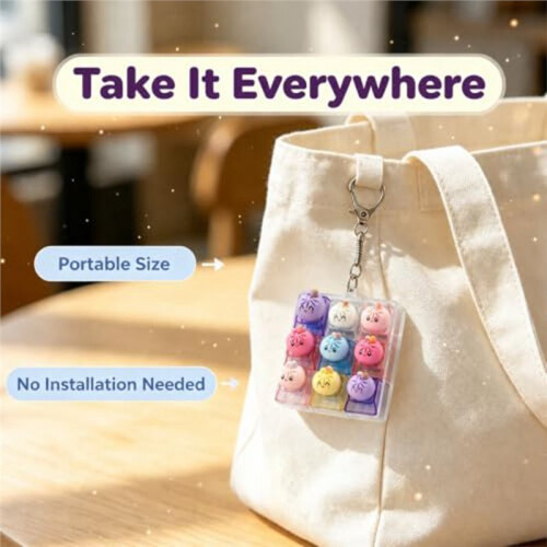 Cute Dumpling Keyboard Fidget Toy Keychain,9-Button Clicker Fidget Keychain (No Light)