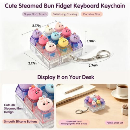Cute Dumpling Keyboard Fidget Toy Keychain,9-Button Clicker Fidget Keychain (No Light) 2