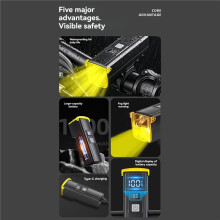 Rechargeable Bike Headlight Bicycle Handlebar LED Headlamp Taillight Bike Ultra-Bright Flash Unit with Digital Display
