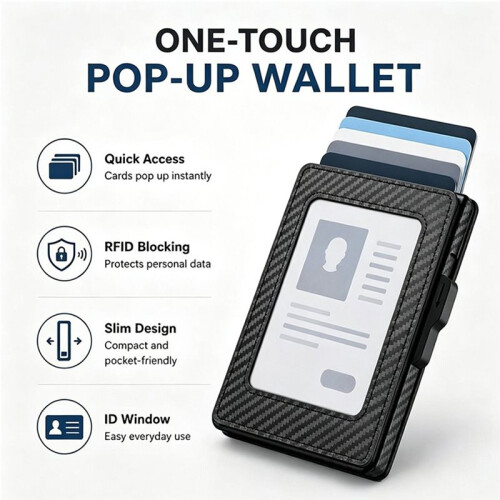 Automatic - Metal Card Holder Wallet - Large Capacity RFID Blocking Slim Card Case with Flip Design