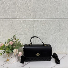 (Black) Simple color block printed horizontal small square bag