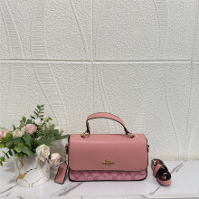 (Pink) Simple color block printed horizontal small square bag