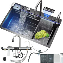 LED Inset Kitchen Sink Set Stainless Steel Single Bowl with Mixer Tap Waste Kits