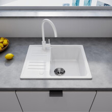 White Quartz Composite Kitchen Sink 570x450mm Deep Bowl Granite Sink Easy Clean