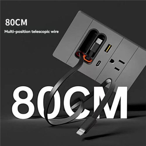20W USB C Wall Outlet with 2 Retractable Cables & 2  Flush Mount GaNs PD Fast Charging Receptacle A 2