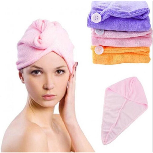 (Blue)absorbent Hair Drying Cap Thick Quick Dry Bath Towel Cap Plush Solid Color 2
