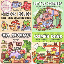 (Into gardens) Adult Teen Coloring Book Cozy Spaces Bold Simple Coloring Pages Stress Relief Creative Art