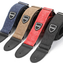 (Watermelon red) Vintage Embossed Guitar Strap, 5cm Wide Padded Leather Ends, Adjustable Bass Shoulder Belt