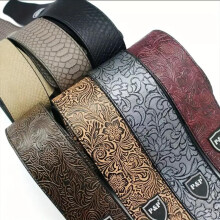 (dark gray) Wide Embossed PU Leather Guitar Strap Vintage Carved for Acoustic Electric Bass
