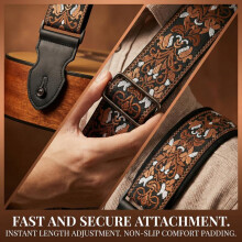 (orange blue) Embroidered Guitar Strap Padded Wide Bass Shoulder Belt Adjustable for Acoustic Electric Guitar 88-140cm