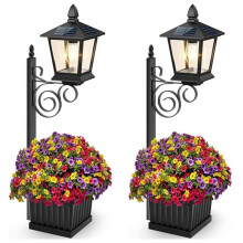 2X Outdoor Solar Flower Pots,Solar Lamp Post with Planter,Wall Mount/Standing Solar Planter Lights for Garden, Patio