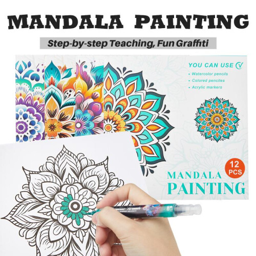 (D) Mandala Coloring Book for Adults DIY Graffiti Art 12 Pages 1