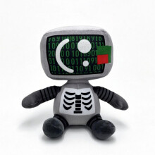Artful Plushie Retro Computer TV Skull Robot Sitting Plush Toy, Funny Desk Decor Pillow