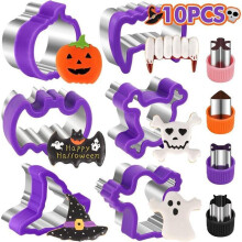 (3) Halloween Cookie Cutters 10 Pcs 3D Sandwich Biscuit Molds for Frosting Baking Set