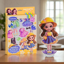 (Dark red) DIY Magnetic Dress Up Sticker Toy for Girls Preschool Magnetic Pretend Play Educational Gift Princess Set