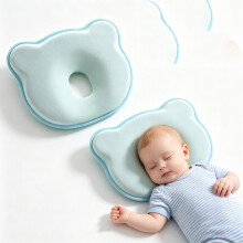 (Gray and white) Slow Rebound Memory Foam Bear Pillow Baby Head Shaping Pillow Newborn Sleep Breathable Infant Pillow