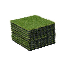 Outsunny Gazon artificiel 10 pcs Tapis de gazon 30x30 cm, gazon artificiel en rouleaux de 25 mm, vert foncé