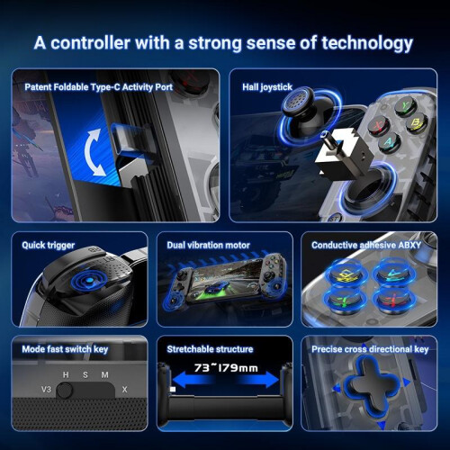 (White) Stretch Gaming Controller Hall Joystick Dual Vibration Bluetooth Wireless for Android iOS Phone Switch Console 1