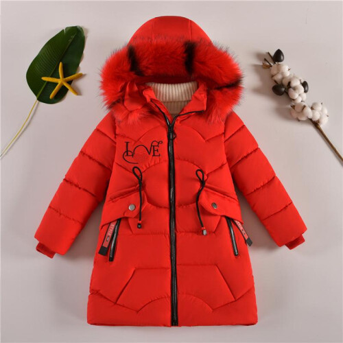 (black, 140) Winter Puffer Coat Mid-Long Down Cotton Jacket  Warm Fleece Lined Outerwear 1