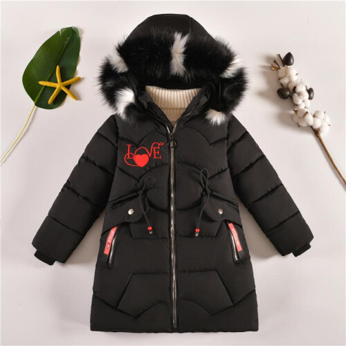 (black, 120) Winter Puffer Coat Mid-Long Down Cotton Jacket  Warm Fleece Lined Outerwear 2
