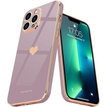 Purple Heart Pattern Slim Phone Case with Zinc Plated Gold Finish for 6.1 Inch Smartphones, Shockproof and Scratch Resistant Silicone Cover