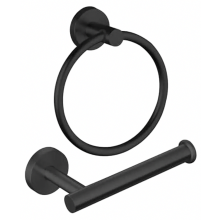 2-teiliges Badezimmer-Set, Handtuchring und Toilettenpapierhalter aus Edelstahl SUS304, Schwarz