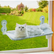 Opvouwbaar kattenhangmatbed voor aan het raam, 54 x 30 cm, grijs, hangend met sterke zuignappen, draagvermogen tot 18 kg