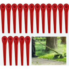 Verpakking van 200 kunststof vervangingsmessen voor grastrimmers, duurzame accessoires voor gazonranden en gazononderhoud.