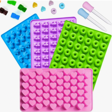 4-delige siliconen vormpjesset voor gummibeertjes met 2 pipetten voor zelfgemaakte snoepjes, gelei en chocolade.
