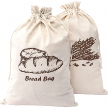 Linnen broodzakken, 2 stuks, herbruikbare broodzakken met trekkoord, 44 x 29 cm, voor brood, fruit en groenten