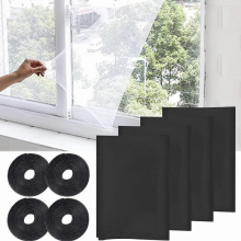 4-delige set vliegenhorren voor ramen, 1,5 x 2 m insectennet met zelfklevende klittenband, zwart