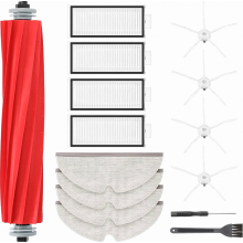 Vervangende accessoireset voor de Q7, Q7 Plus en Q7 Max stofzuiger: hoofdborstel, filters, dweilpads en zijborstels.