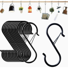 S-haken met veiligheidssluiting, 9,5 cm, 20 stuks, zwarte roestvrijstalen ophanghaken voor keukengerei en kledingrekken.