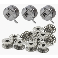 15-delige spoelset voor naaimachines met 3 spoelhouders en 12 metalen garenklosjes voor huishoudelijke naaimachines.