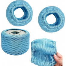Set van 4 beschermhoezen voor filterpatronen in bubbelbaden, inclusief skimmergaasbeschermers voor eenvoudig zwembadonderhoud.