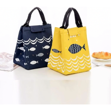 Set van 2 kleine opvouwbare geïsoleerde lunchtassen met folievoering, blauw en geel, thermische lunchtassen voor werk, school en reizen.