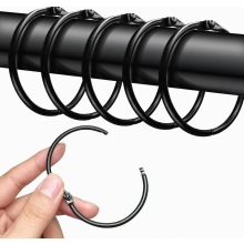 Verpakking van 40 stuks 50 mm openklapbare gordijnringen, zwarte metalen gordijnringen met clips voor gordijnen, gordijnroedes en douchegord