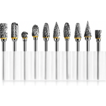 Set van 10 wolfraamcarbide frezen van 1/8 inch, slijpbits voor roterend gereedschap, geschikt voor elektrisch slijpen en snijden.