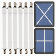 Set van 6 verstelbare bedlakenbanden, elastische lakenspanners met metalen clips voor matras, bank en strijkplank