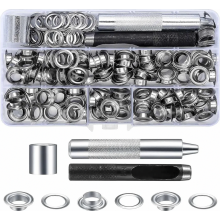 Set van 100 oogjestangetjes met metalen oogjes van 10 mm, handgereedschap voor stof, leer en zeildoek.