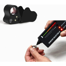 Sieradengereedschapset met draagbare diamanttester en opvouwbare LED-verlichte juweliersloep (30x/60x vergroting).