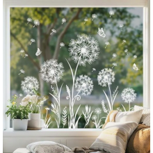 Witte paardenbloem raamstickers met vlinders, bloemenmotief, glasdecoratie voor woonkamer, keuken en badkamer