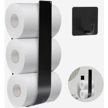 Wandgemonteerde toiletpapierhouder, metalen opbergrek voor 3 reserverollen (zonder boren), zwarte badkamerorganizer