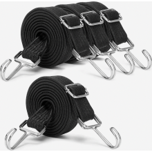 Verstelbaar plat elastisch koord van 2 meter met metalen haken, extra sterke elastische band voor bagage, fiets, auto, motor, zwart